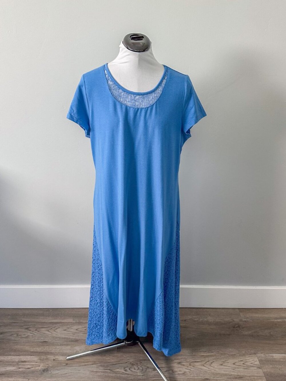 H By Halston Short Sleeve Hi-Low Blue Jersey Dress